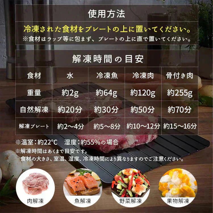 解凍プレート 「ブラックSサイズ」 急速解凍 解凍用プレート 解凍板 解凍 解凍皿 肉 魚 冷凍食品 エコ 時短 時間短縮 便利グッズ 超薄型 キッチン 家庭用