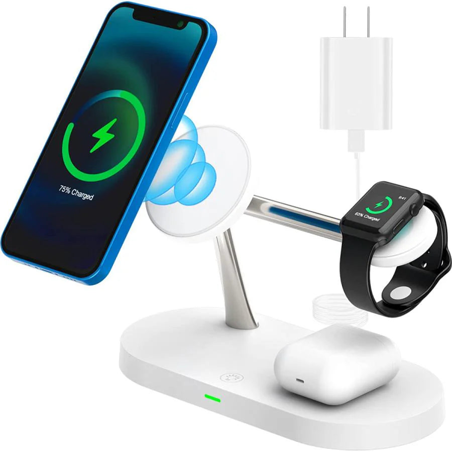 ワイヤレス充電器 5in1 ワイヤレス 充電器 3in1 最新版 iphone 急速充電 Qi対応 置くだけ 15W 充電スタンド iphone多機種対応Androidシリーズ/Type-Cシリー w230B(ホワイト)