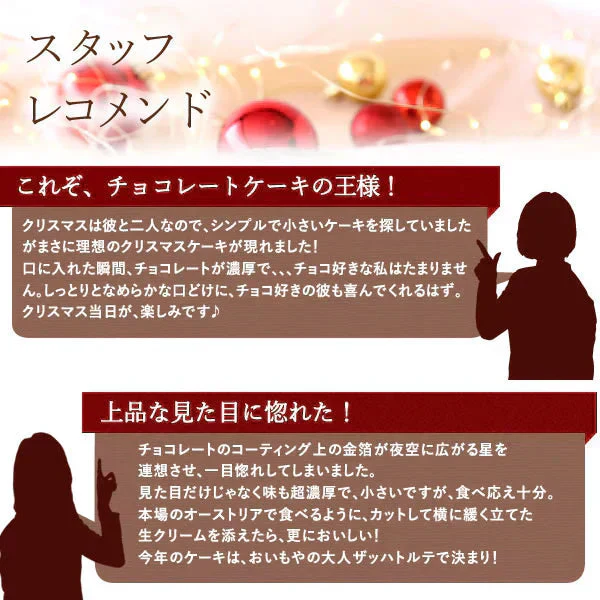 【Xmasケーキ】 ザッハトルテ【おいもや】 4号・2~3人用 クリスマスケーキ XM