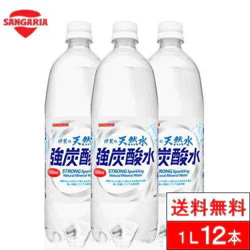 【1ケース】 サンガリア 強炭酸 伊賀 天然水 強炭酸水 プレーン 1000ml 12本