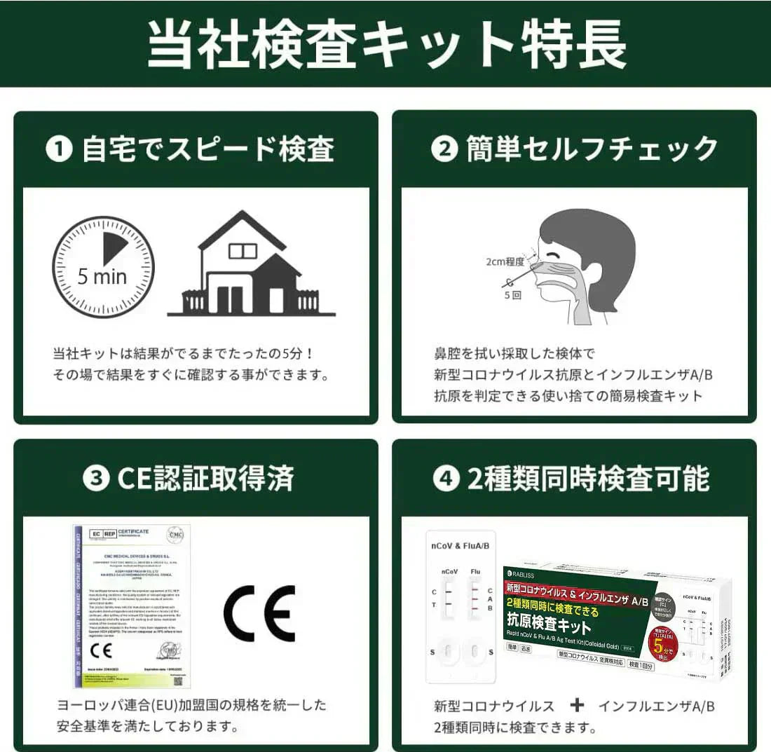 【9月最新改良】【3個セット】小林薬品 最新変異種対応 抗原検査キット 新型コロナウイルス Wチェック 抗原検査キット インフルエンザ A/B オミクロン株 3種類同時に検査 約5分 検出正確 鼻腔検査 高速検出 抗原検査キット 研究用