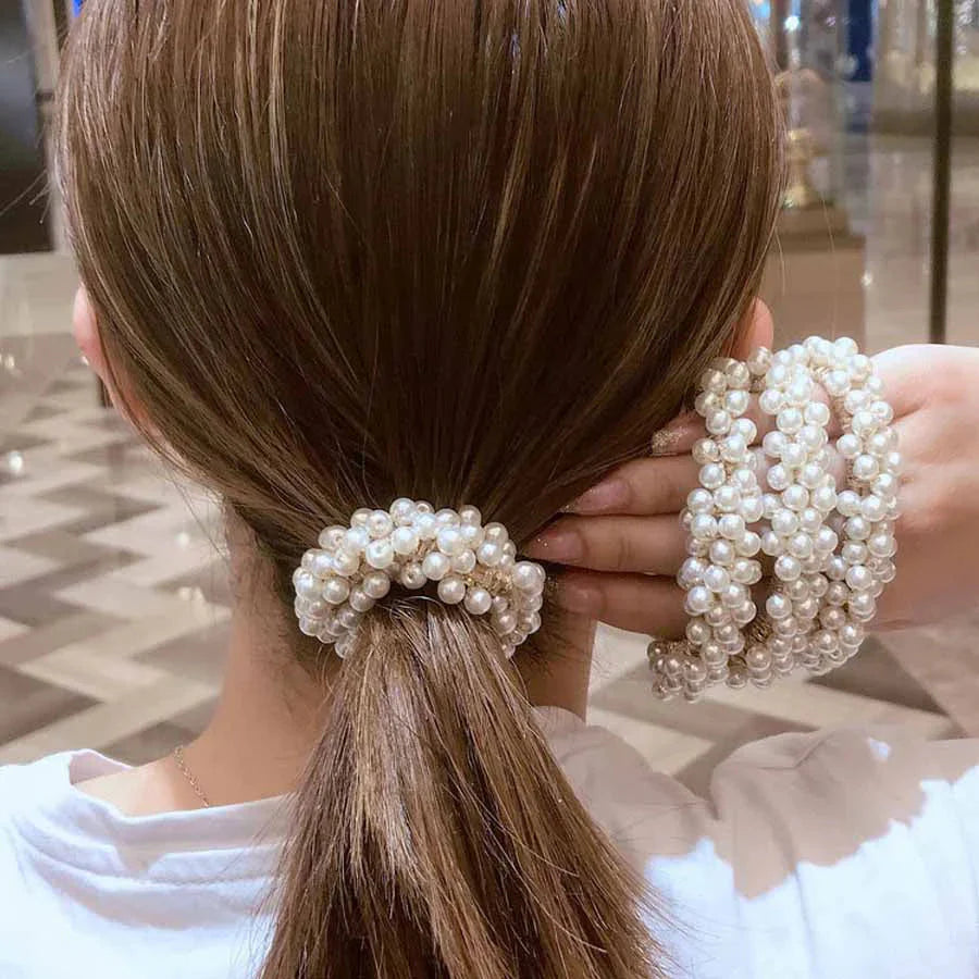 ヘアゴム パール バブル シンプ ブレスレット ビーズ ヘア留め ヘアアクセサリー 髪飾りキャメル 上品 パーティー飾り