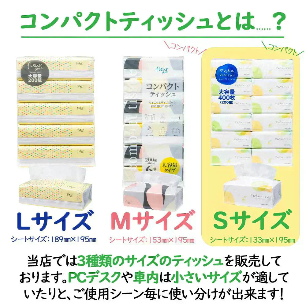 コンパクトティッシュ Sサイズ200組 (400枚)×72個セット 大容量まとめ買い