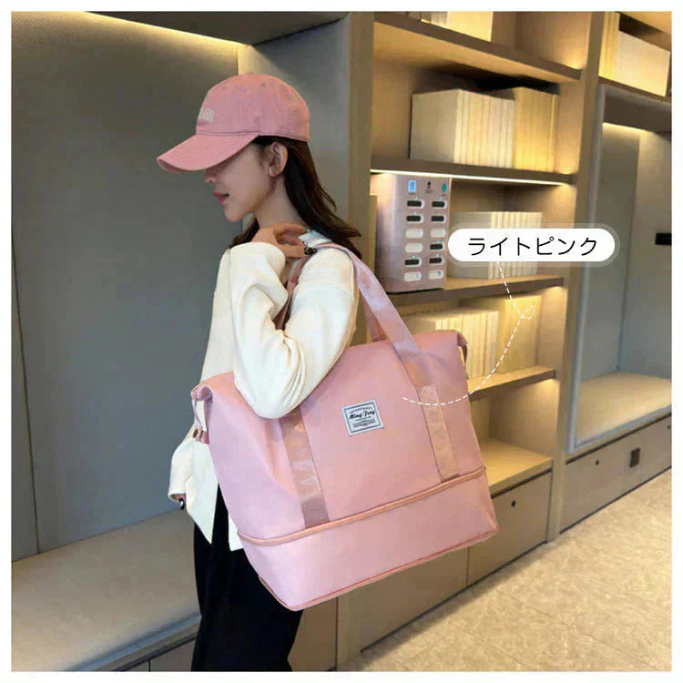 キャリーオンバッグ 「ライトパープル」 旅行バック キャリーバッグ 2way 多機能 大きさ調節 4輪 横押し 折りたたみ 軽量 軽い 大容量 機内持ち込み ボストンバッグ おしゃれ 防水 撥水加工 出張