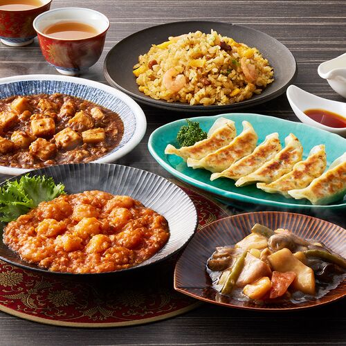 東京 「赤坂四川飯店」監修 本格中華5種セット (乾焼蝦仁、麻婆豆腐、餃子、五目炒飯、八宝菜)