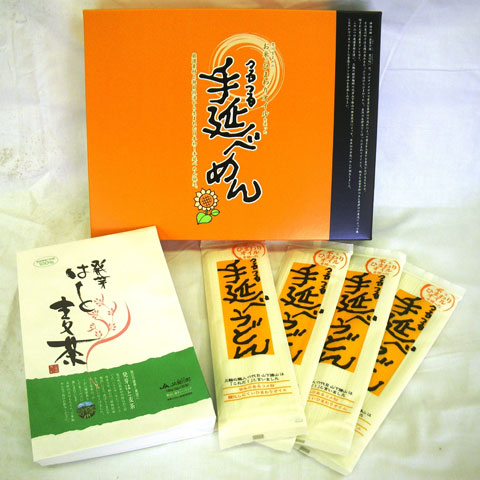 出雲市名産品 はと麦茶・つるつる手延べうどんギフトセット(うどん4袋、つゆ付)
