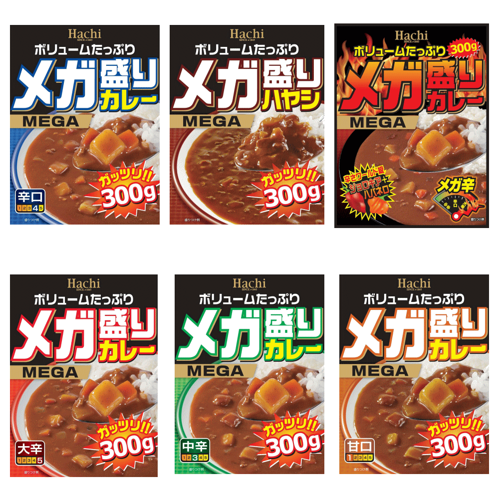 即食 時短食 レトルトカレー ハチ食品 メガ盛り 300g レトルトパック 9個セット カレー 三昧