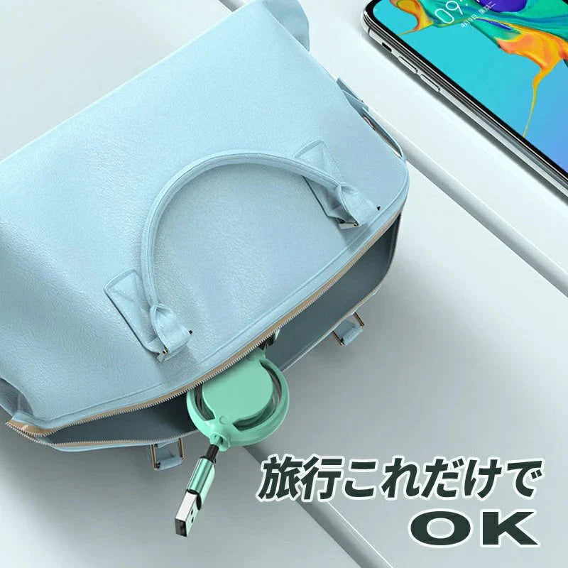 即納商品 USB 3in1 充電ケーブル 3in1 巻き取り ケーブル iPhone 充電ケーブル iPhone 12 Pro Max USBケーブル 巻き取り USB Type-c 巻取り 充電 Android 一本三役 iPhone 12/12 Pro 3A 急速充電 在宅勤務 プレゼント w371C(グリーン)