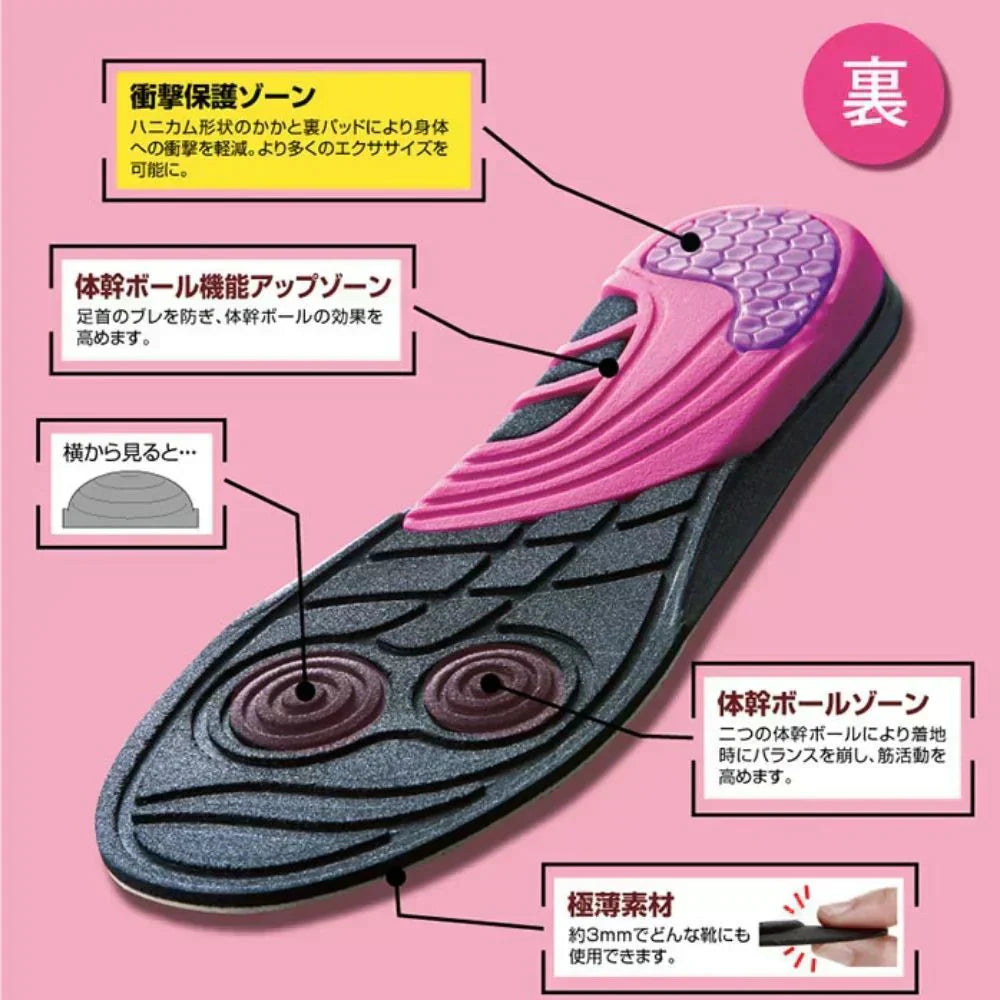 体幹筋エクササイズインソール ツインボール・Sサイズ(22.0-22.5cm)【インソール靴 極薄素材 滑り止め ウォーキング バランス 筋力UP カロリー消費 O脚】ダイエット インソール 中敷き 体幹筋エクササイズインソール ツインボール ダイエットインソール 衝撃吸収 レディース ダイエットスニーカー ウォーキング 靴 アーチサポート 体幹筋 サポート 下半身 極薄 運動 美脚 ながら運動 靴 送料無料 ダイエット靴 シューズ O脚