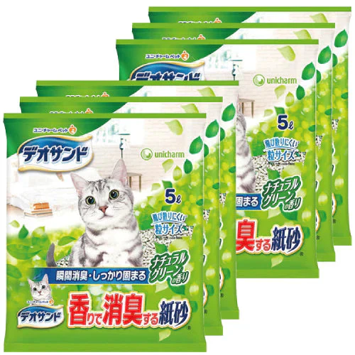 デオサンド 香りで消臭する紙砂(ナチュラルグリーンの香り) 5L 6袋(1箱ケース)