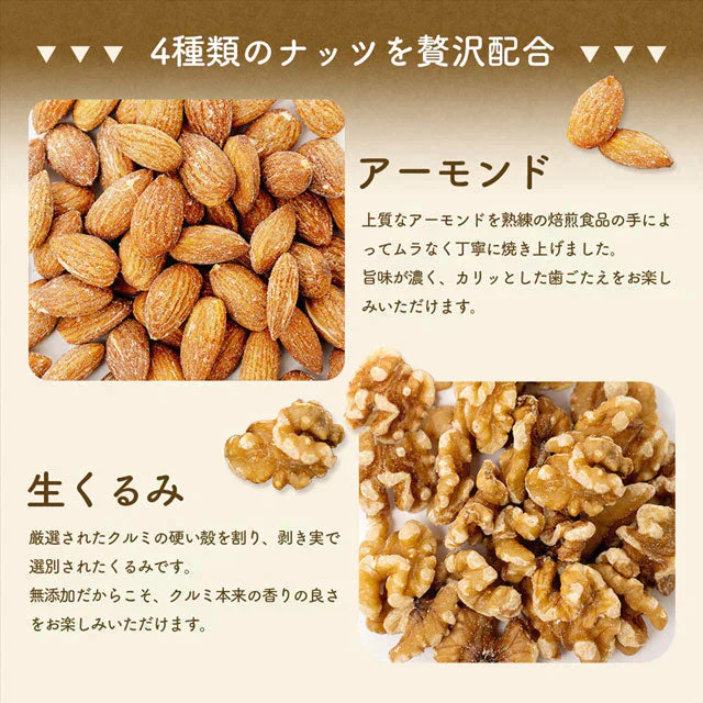 600g 無塩 ラッキーミックスナッツ(4種のミックスナッツ) 大容量 無添加 アーモンド くるみ マカダミアナッツ カシューナッツ 送料無料