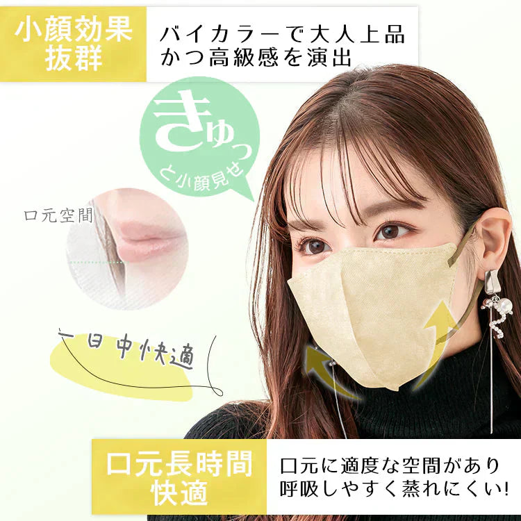 【バイカラー/ホワイト】Mサイズ 40枚 ノーズワイヤーなし 立体マスク 3Dマスク カラーマスク 血色カラー バイカラー 3層構造 不織布マスク【カウシェファーム収穫対象商品】