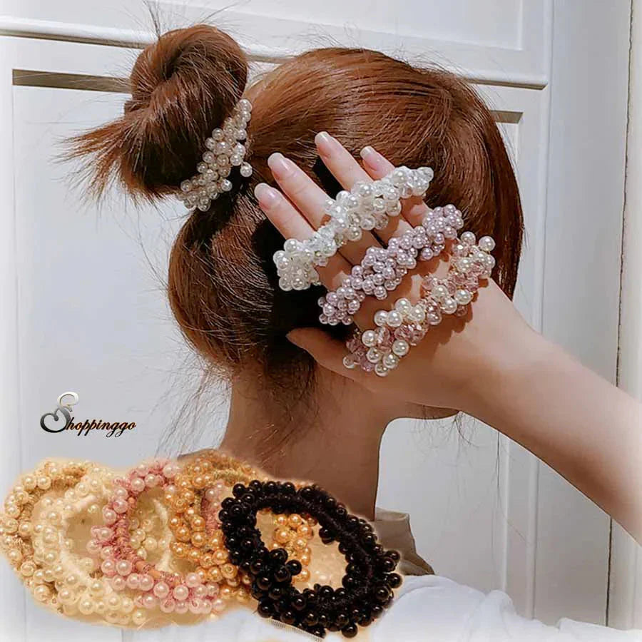 ヘアゴム パール バブル シンプ ブレスレット ビーズ ヘア留め ヘアアクセサリー 髪飾りキャメル 上品 パーティー飾り