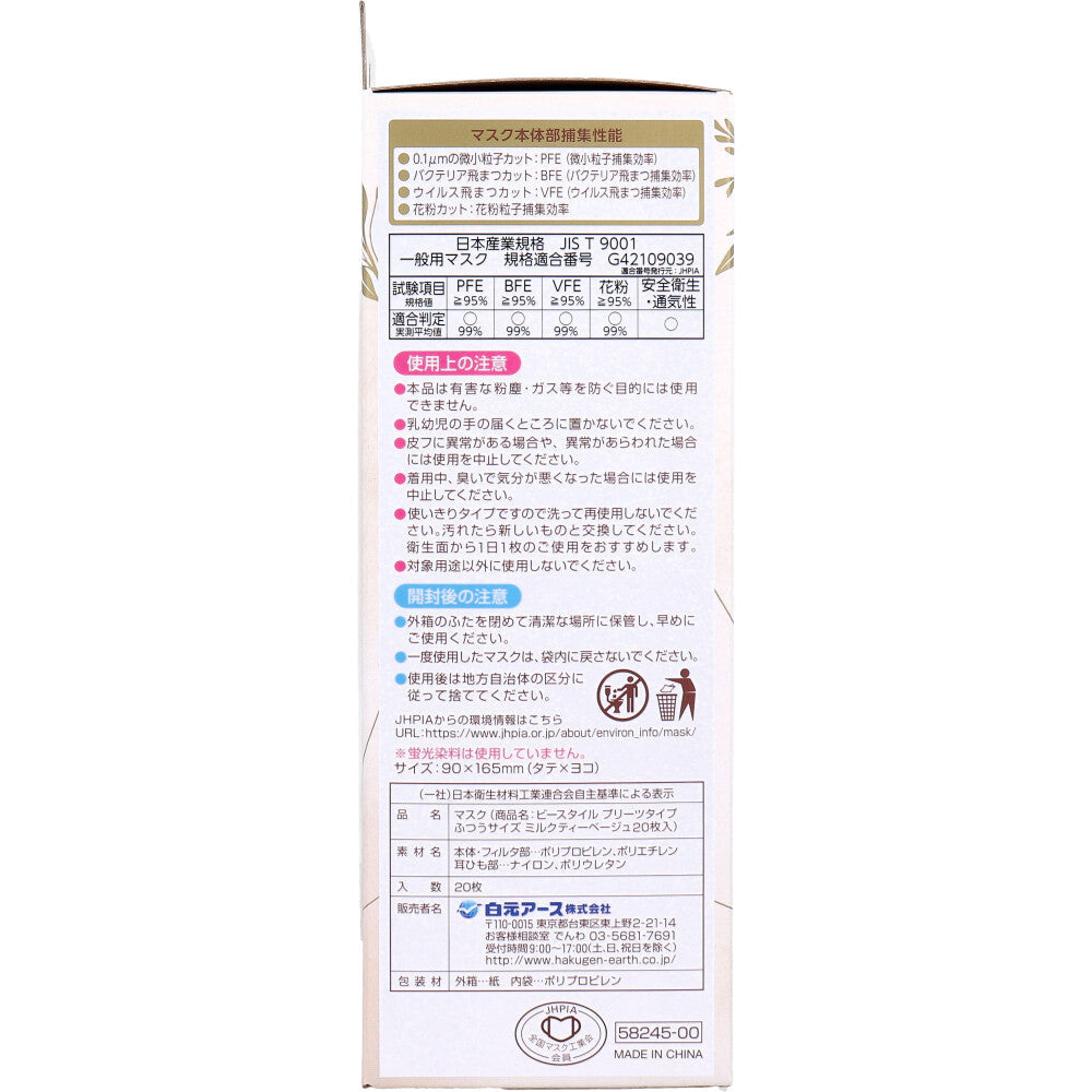 白元アース ビースタイル 小顔に魅せる プリーツタイプ ミルクティーベージュ ふつうサイズ 20枚入り X4箱