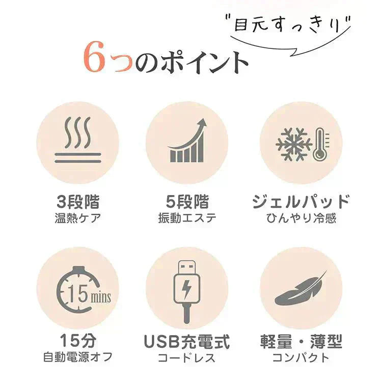 ホットアイマスク 「グレー」 USB充電式 コードレス 目元エステ アイウォーマー 冷感ジェルパッド 3WAY 遮光 快眠グッズ タイマー機能