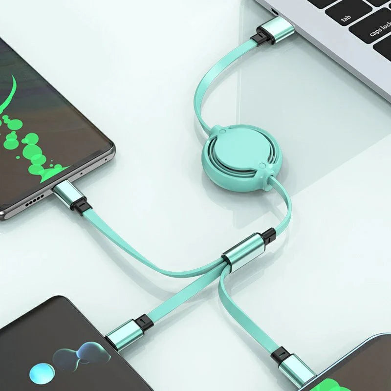 USB 3in1 充電ケーブル 3in1 巻き取り ケーブル iPhone 充電ケーブル iPhone 12 Pro Max USBケーブル 巻き取り USB Type-c 巻取り 充電 Android 一本三役 iPhone 12/12 Pro 3A 急速充電 在宅勤務 プレゼント w371A(ブラック)