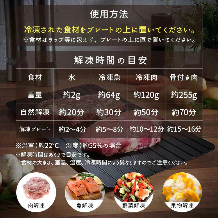 解凍プレート 「ブラックMサイズ」 急速解凍 解凍用プレート 解凍板 解凍 解凍皿 肉 魚 冷凍食品 エコ 時短 時間短縮 便利グッズ 超薄型 キッチン 家庭用 sg165-m【カウシェファーム収穫対象商品】
