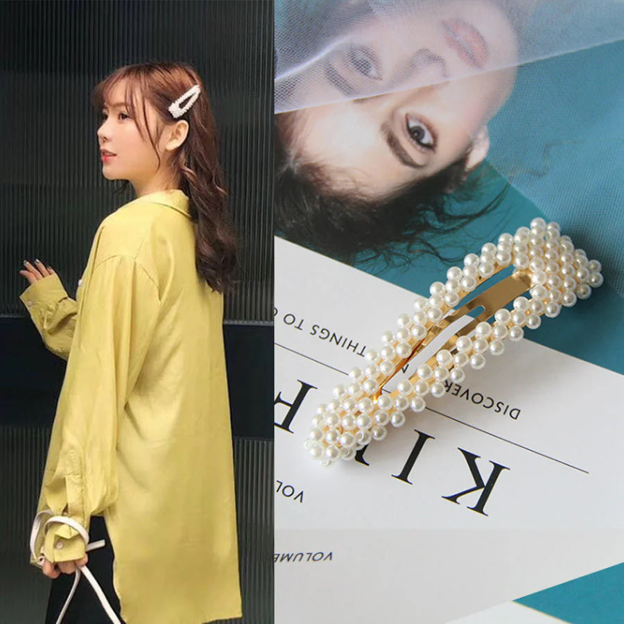 (A60)ヘアピン パッチン留め ヘアクリップ バレッタ 髪どめ 髪留め ヘアアクセサリー 白 パール風 真珠風