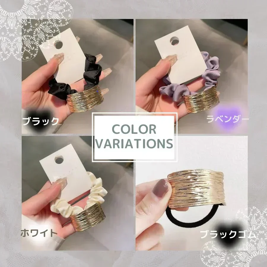 【ゴムタイプ:ブラック】ゴールドシュシュ ヘアゴム シュシュ ヘアアクセサリー おしゃれ 大きめ 髪留め 髪ゴム ヘアアクセ 結婚式 黒 アレンジ 簡単 まとめ髪
