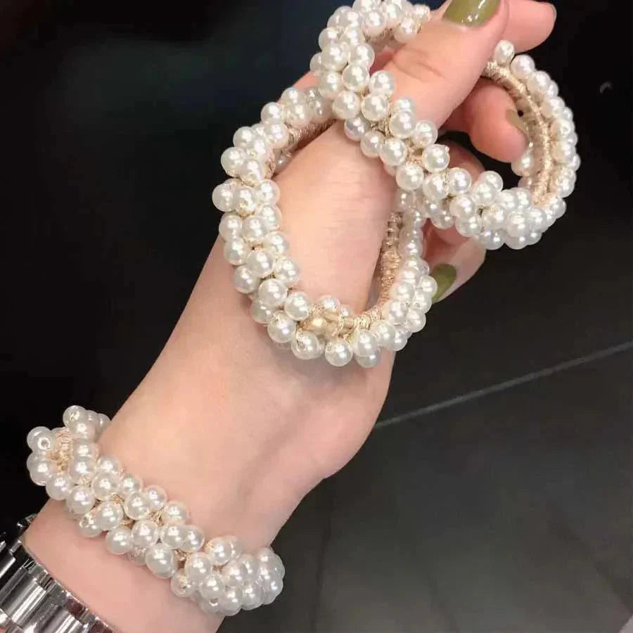 ヘアゴム パール バブル シンプ ブレスレット ビーズ ヘア留め ヘアアクセサリー 髪飾りキャメル 上品 パーティー飾り