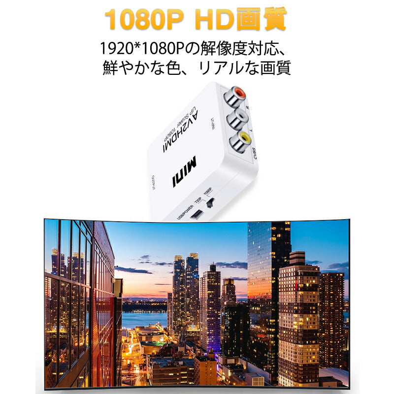 AV HDMI 変換コンバーター 白色 RCA to HDMIアダプター RCAアナログからHDMIデジタル変換 DVD 車載チューナー モニター接続 ビデオデッキ SFC出力 1080P