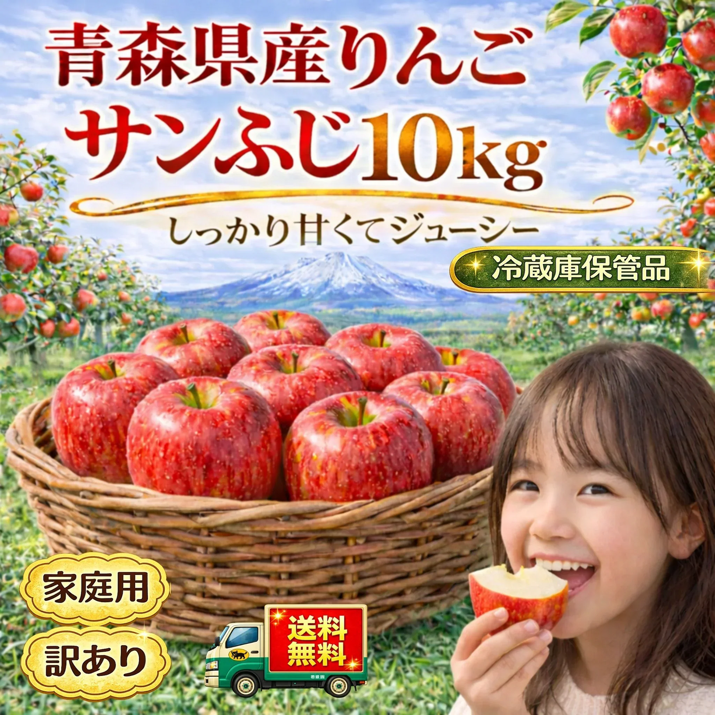 返金保証!スマートフレッシュ!青森県産 りんご サンふじ 訳あり(ご家庭用) 10kg 24-46玉 送料無料!