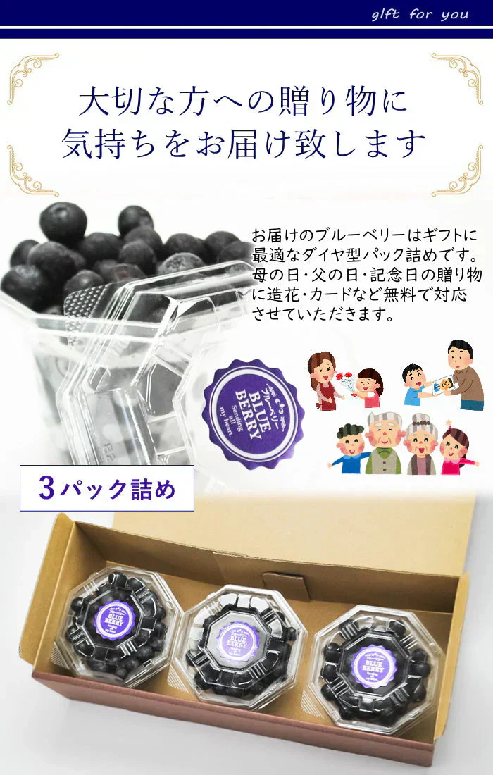 冷凍ブルーベリー(100g)3カップ 化粧箱詰め 贈り物ギフトにも最適なギフト箱入り