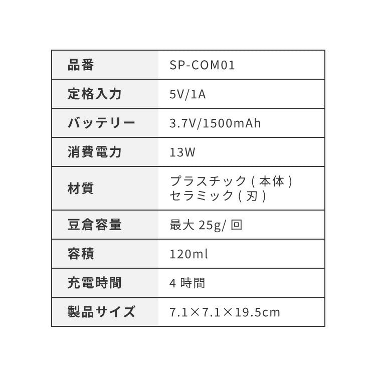 (ブラック)simplus 電動コーヒーミル コニカル式 コードレス セラミック刃 粒度調整 珈琲 持ち運び コーヒーグラインダー プロ仕様 豆挽き シンプラス SP-COM01【送料無料】