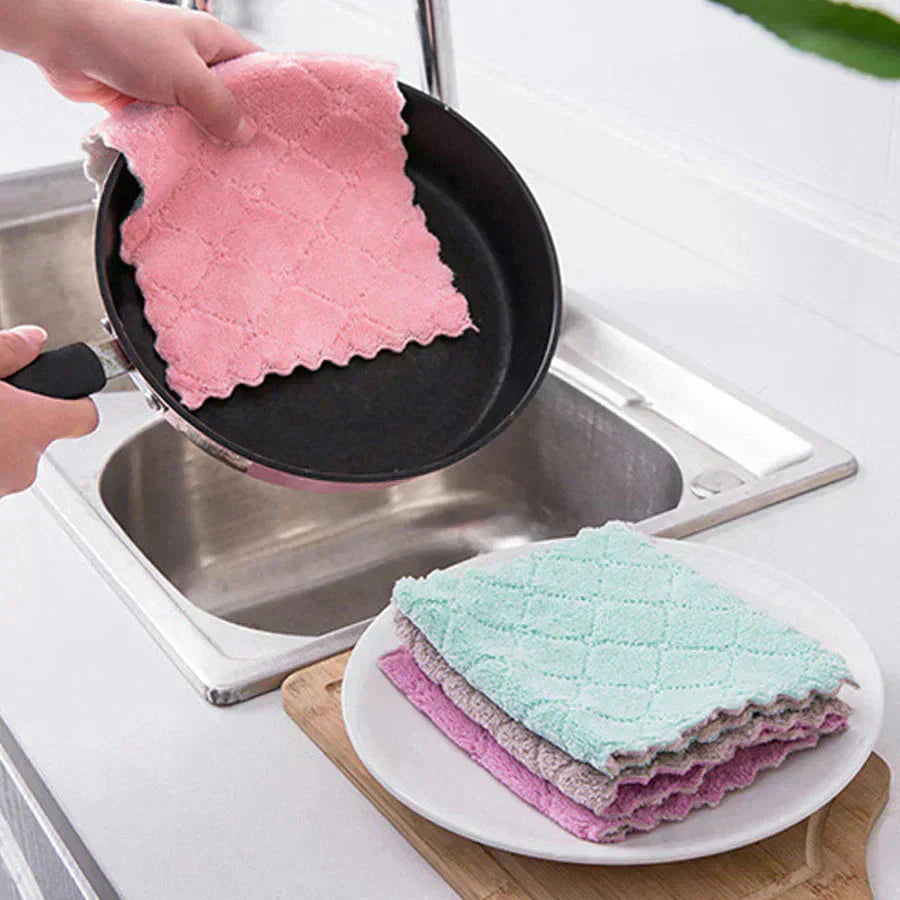 キッチンクロス 4枚セット 食器用 両面 ダブルカラー 布巾 学校用 ハンドタオル 速乾 吸水タオル マイクロファイバー