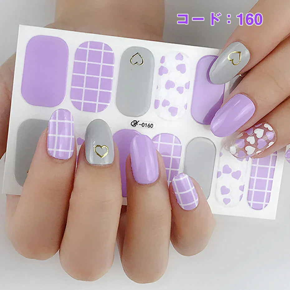 ネイルシール ハンド用 パープル系 紫 グレー ホワイト クリア キラキラ お洒落 大人しい 淑女 韓国風 最新作 3D 貼るだけ 花 しま ストーン柄 手指爪用