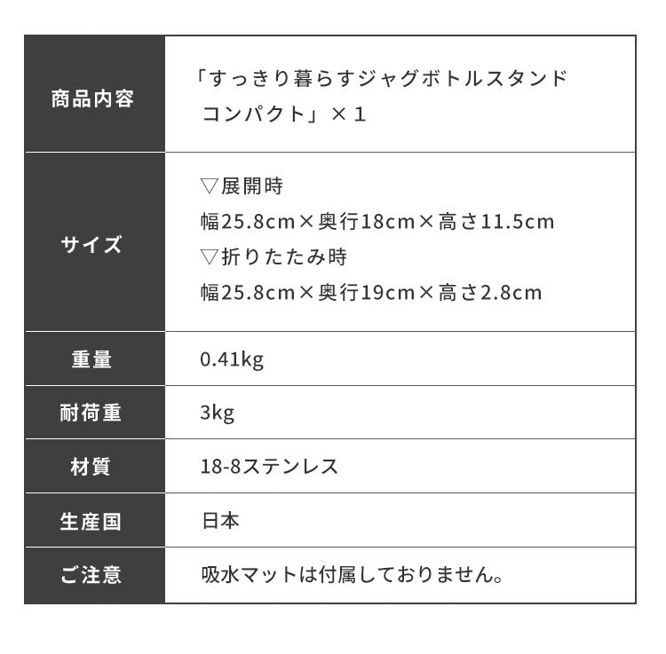 日本製 燕三条 すっきり暮らすジャグボトルスタンド スリム 折りたたみ 水筒 水切り 吸水マットに合わせて使える 水切りかご ボトルスタンド コンパクト 食洗機対応 ステンレス【送料無料】