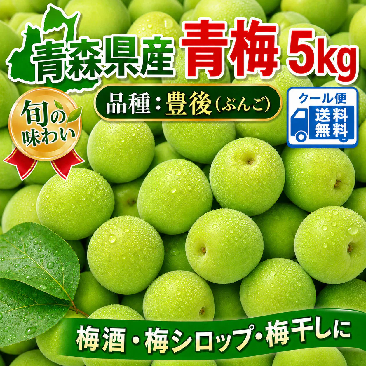 クール便 青森県産 青梅 ご家庭用 豊後(ぶんご) 5kg 送料無料!