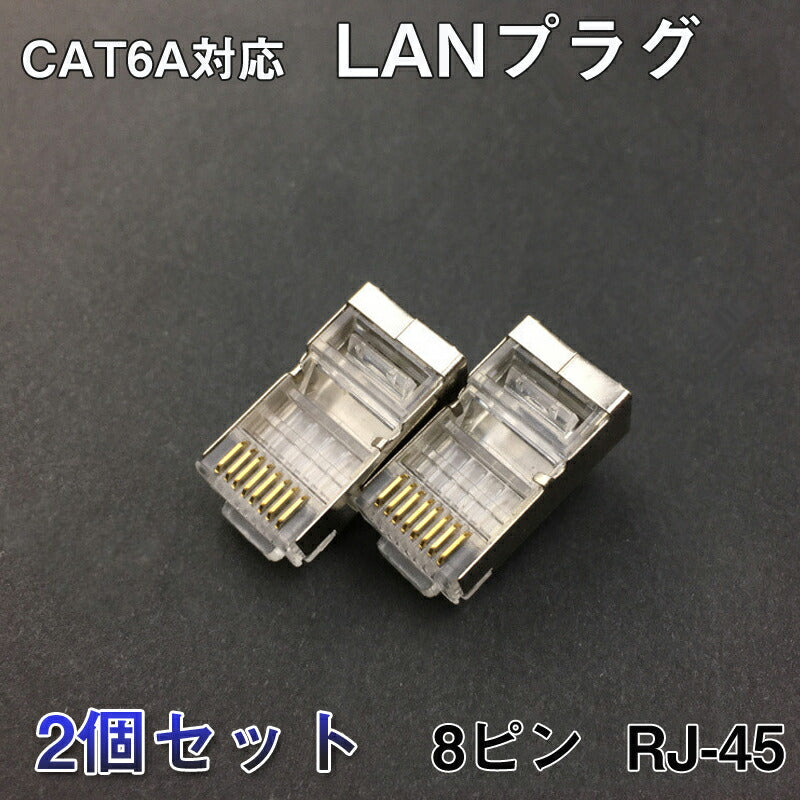 LANプラグ 2個セット 透明 RJ45 金属カバー アダプタ CAT6A対応 8Pin 10Gbps対応 ギガ光回線対応 超高速通信 LANケーブル 自作工具 DIYグッズ