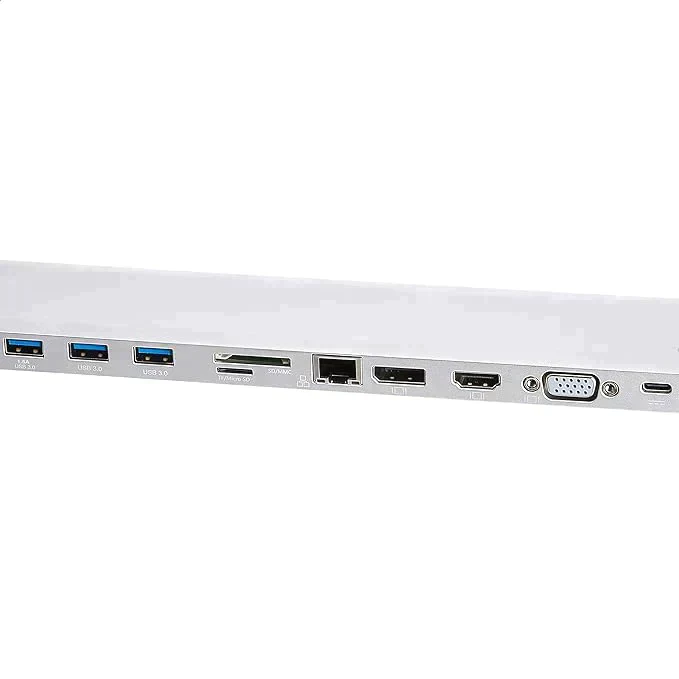 Amazonベーシック 訳あり ドッキングステーション Type-C アルミニウム製 ディスプレイポート、HDMI、VGA、USB-A×3、イーサネット、SD/TFカードリーダー、オーディオ、Type-C充電ポート付き(PD 100W) シルバー