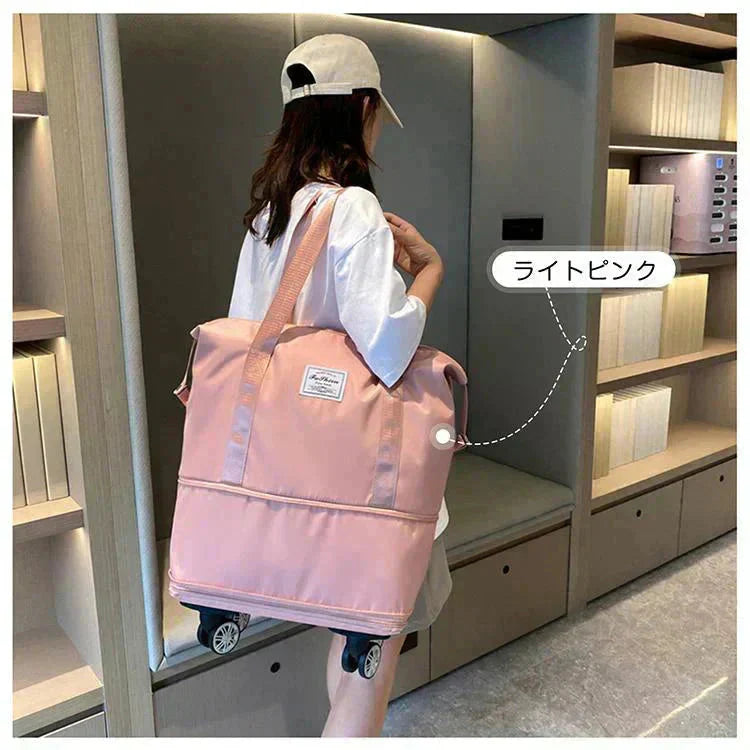 キャリーバッグ 「ワインレッド」 旅行バック 2way 多機能 大きさ調節 4輪 横押し 折りたたみ 軽量 軽い 大容量 機内持ち込み ボストンバッグ おしゃれ 防水 撥水加工 出張