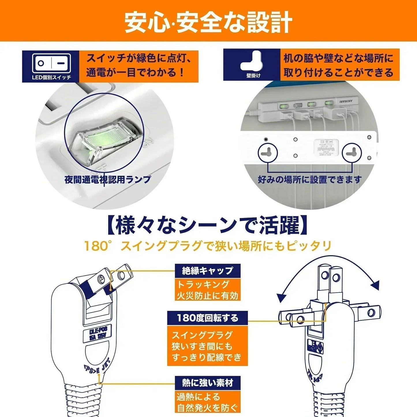 【過負荷保護付き!】1m 電源タップ type-C type-A 省エネ 延長ケーブル 180度働く可動式 二重被ふくコード コ差込口は4個 USBポートが2口  LED付スイッチ 雷ガード 急速充電 コード タップ テーブルタップ すき間対応 壁 卓上 薄型 PSE認証済 ほこり防止シャッター付き 電源タップ