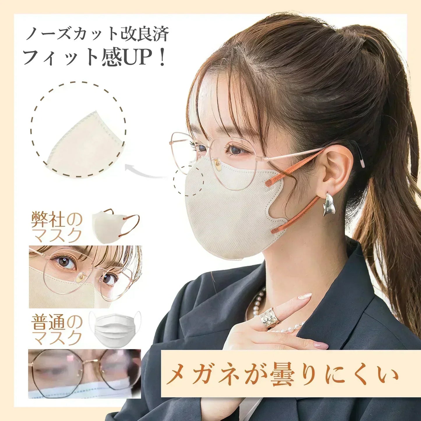 2025敏感肌向けマスク・通気性改良済3Dマスク【アイボリー】 60枚(10枚×6パック) 小顔マスク 3Dマスク 不織布 立体 マスク 立体マスク 不織布マスク バイカラーマスク 血色マスク マスク カラーマスク くちばしマスク 耳が痛くならない 高通気 血色マスク メイクが付きにくい 3d 丸顔マスク 乾燥肌