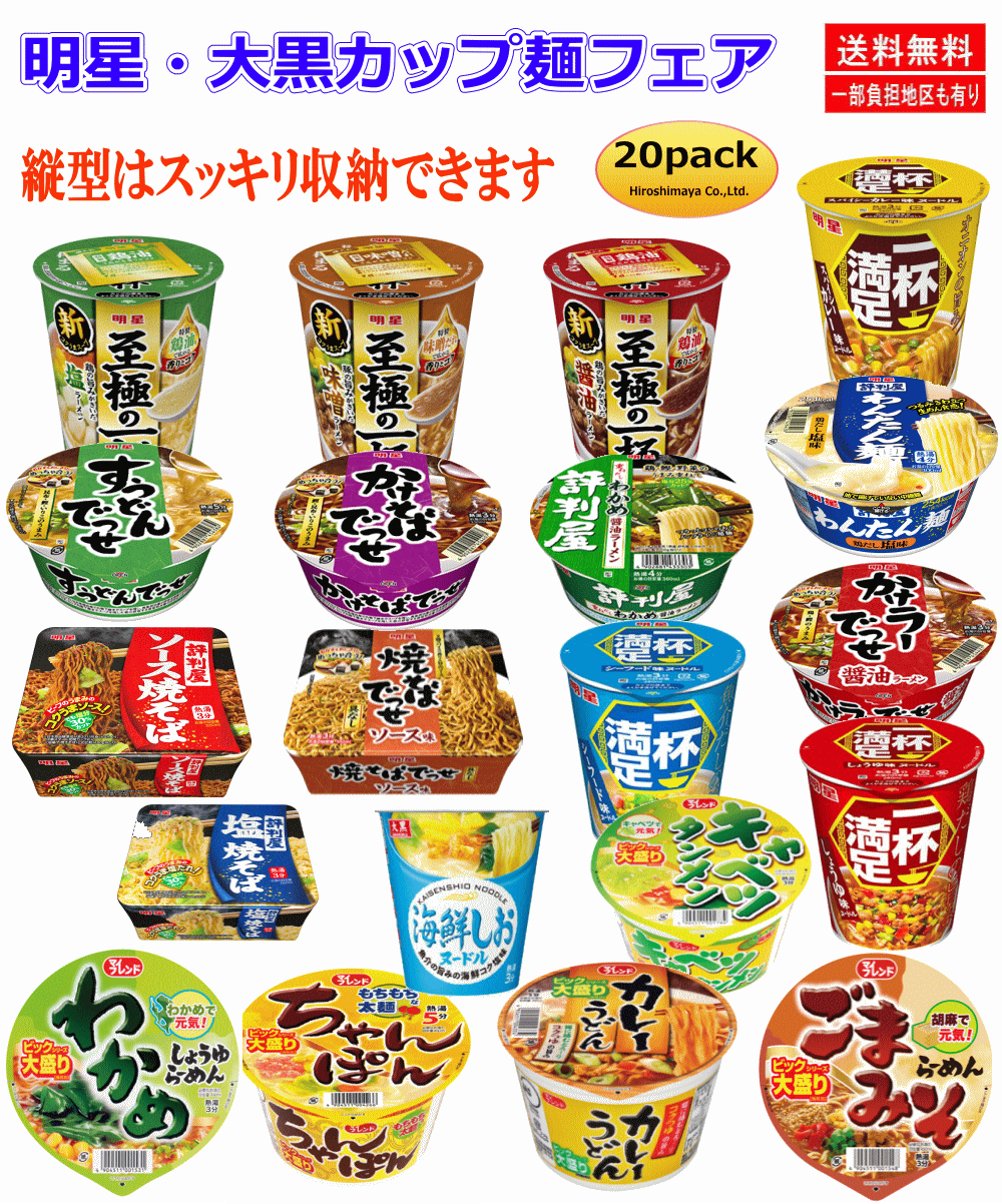 【カップ麺Re】ガッツリ派も大喜び 明星食品 評判屋 至極の一杯 満足の一杯 大黒食品 ビッグとレギュラーサイズ カップ麺 20個 セット 関東圏送料無料
