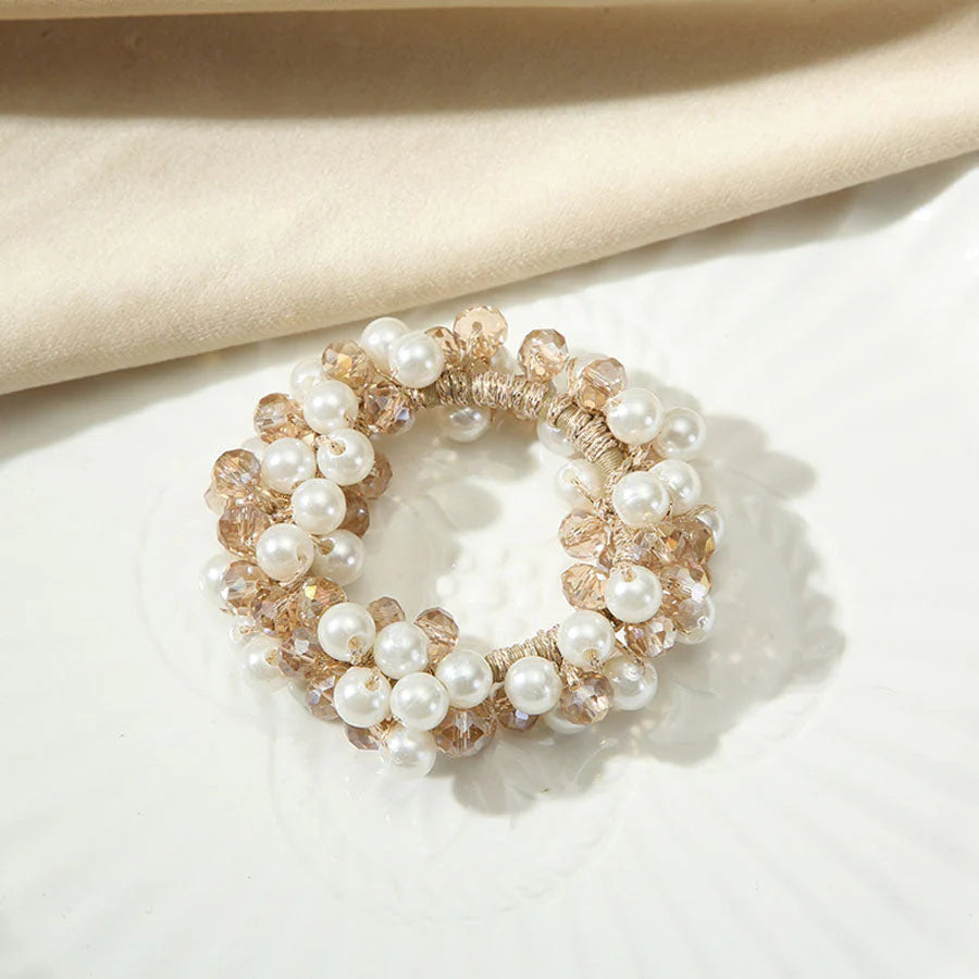 (ベージュ)ヘアゴム パール バブル シンプル ブレスレット ビーズ ヘア留め ヘアアクセサリー 髪飾り