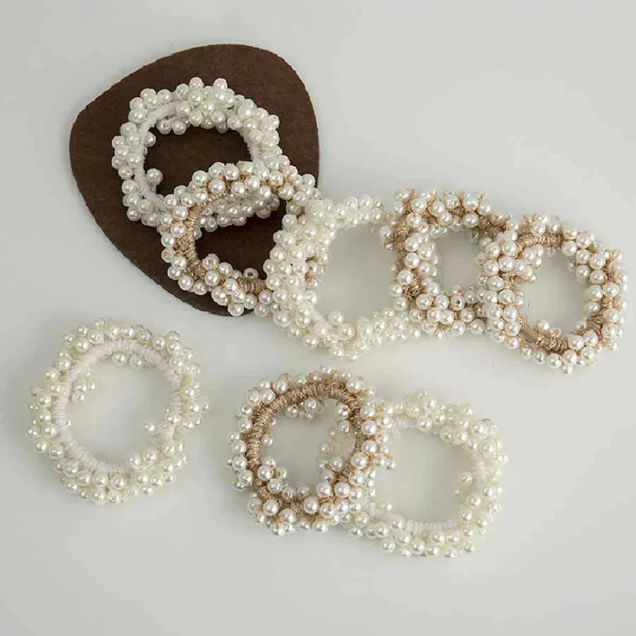 ヘアゴム パール バブル シンプ ブレスレット ビーズ ヘア留め ヘアアクセサリー 髪飾りキャメル 上品 パーティー飾り