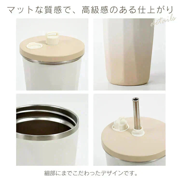 タンブラー 「グラデーション・ピンク」 蓋付き ストロー付き 水筒 600ml 大容量 保温 保冷 こぼれない コーヒーボトル マグボトル ステンレス 真空断熱 持ち運び