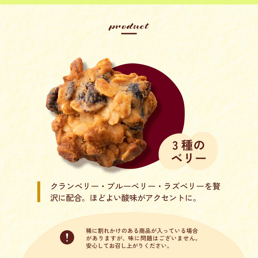 オートミールクッキー(3種のベリー) 【200g(100g×2袋)】※割れ欠けあり | 小麦不使用 低GI 低糖質 糖質制限 小腹サポート 食物繊維 雑穀スイーツ