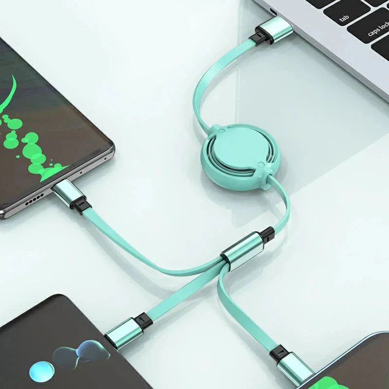 即納商品 USB 3in1 充電ケーブル 3in1 巻き取り ケーブル iPhone 充電ケーブル iPhone 12 Pro Max USBケーブル 巻き取り USB Type-c 巻取り 充電 Android 一本三役 iPhone 12/12 Pro 3A 急速充電 在宅勤務 プレゼント w371C(グリーン)