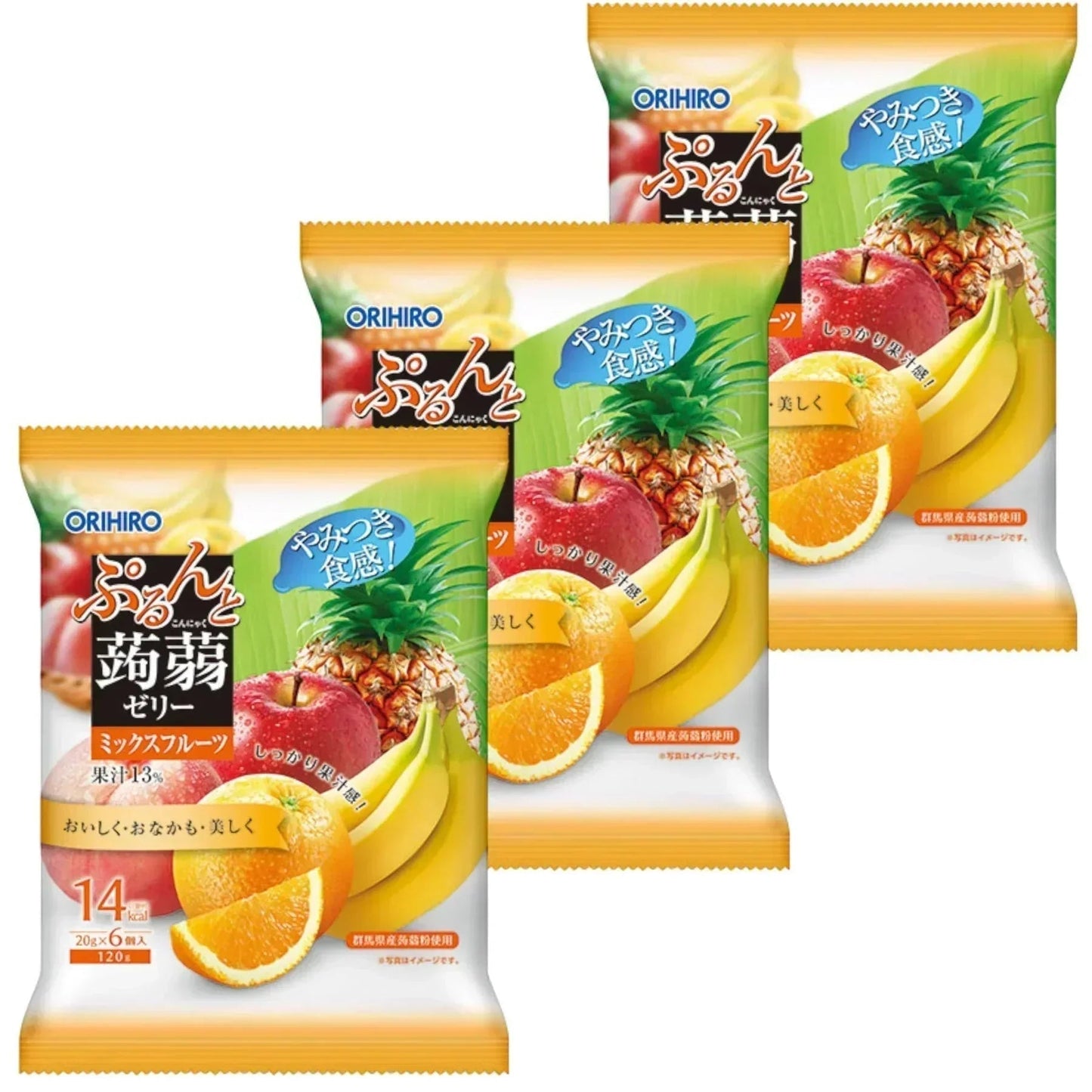 【3個セット】オリヒロ やみつき食感!ぷるんと蒟蒻ゼリー パウチ ミックスフルーツ 20g*6個入 こんにゃくゼリー 蒟蒻ゼリー ゼリー (食品フル3)※