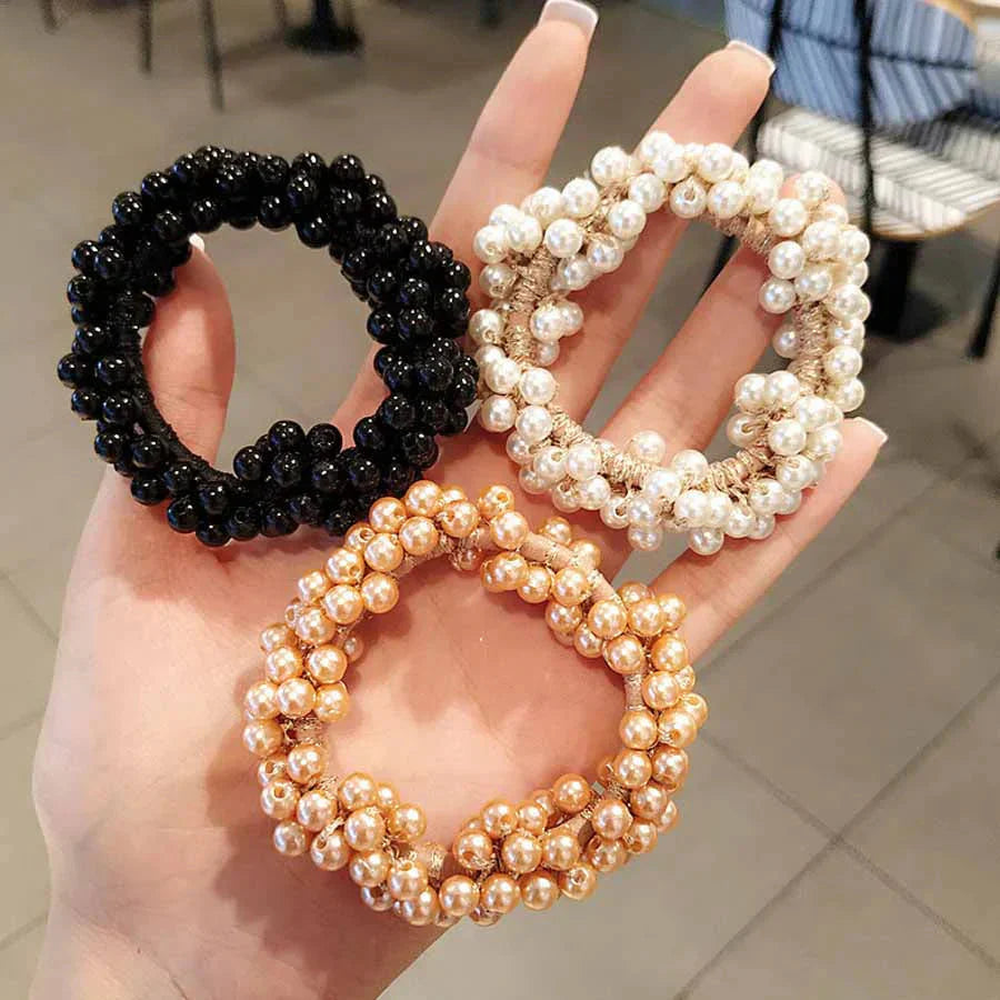 ヘアゴム パール バブル シンプ ブレスレット ビーズ ヘア留め ヘアアクセサリー 髪飾りキャメル 上品 パーティー飾り