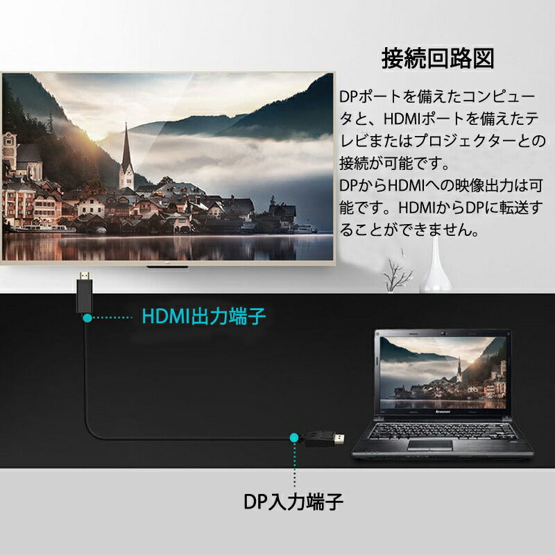 Displayport to HDMI 変換 ケーブル 3m 長い dp hdmi 4K アダプタ オス DP HDMI ケーブルディスプレイポート ケーブル アダプター PC モニター ディスプレー接続