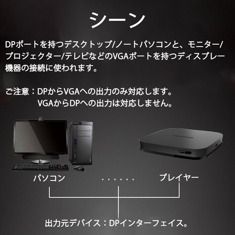 dp vga ケーブル 1.8m DPプラグ VGAプラグ 変換 アダプタ Displayportオス to VGAオス 変換 アダプタ ディスプレイ アダプター PC モニター ディスプレー接続