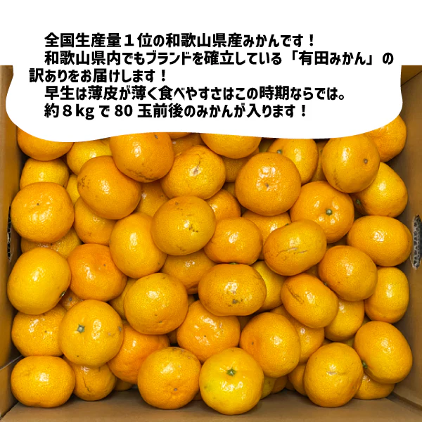 和歌山県産 有田みかん 訳あり 早生 約8kg (80玉前後) 有田産 みかん ゆら 田口 宮川 早生品種 ミカン ご家庭用