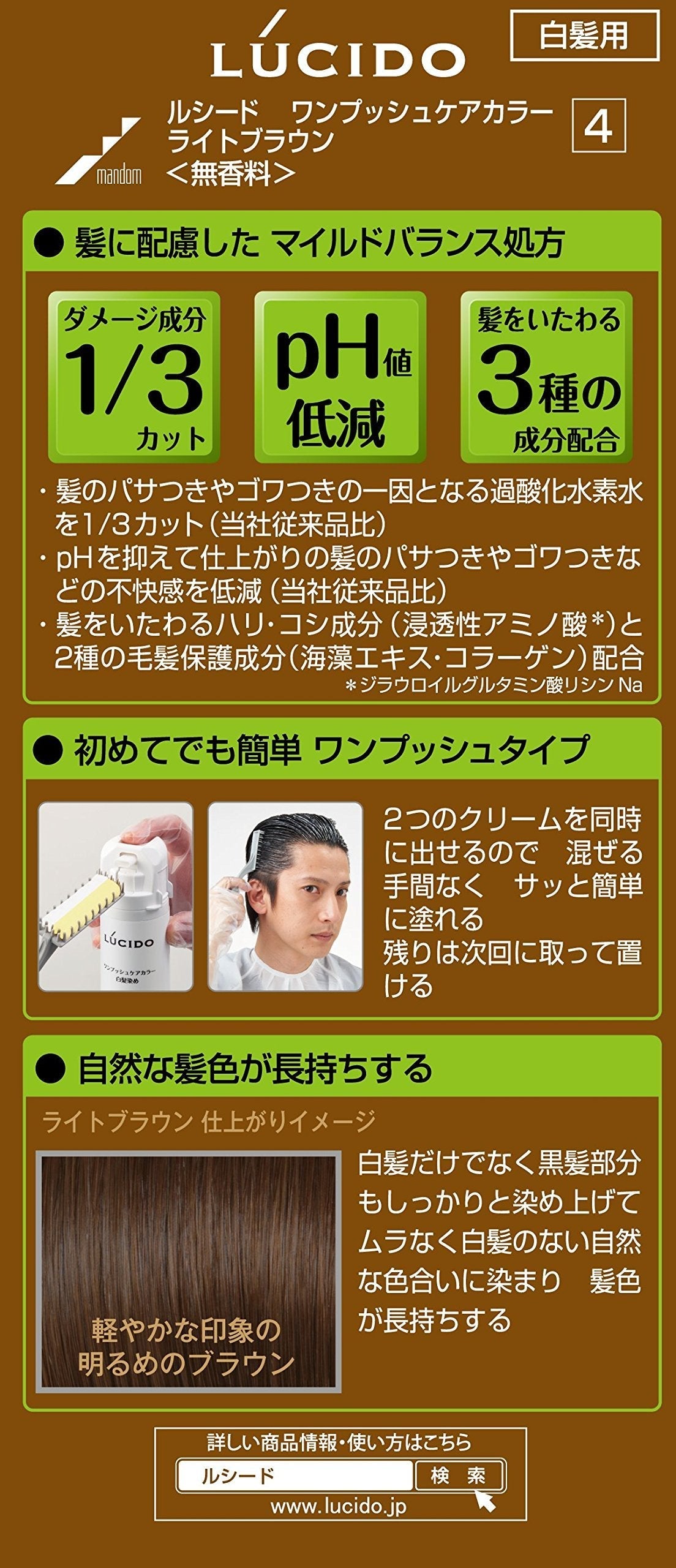 ルシード ワンプッシュケアカラー ライトブラウン (医薬部外品) 容量100G マンダム ヘアカラー