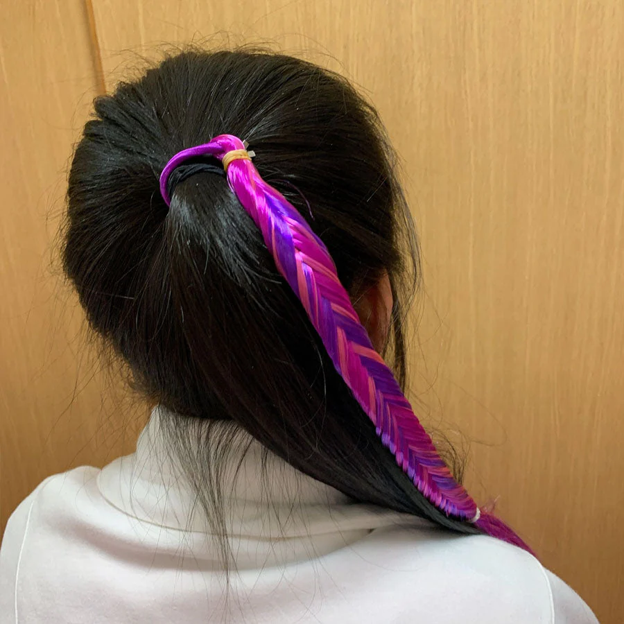 (ピンク02)ヘアアクセサリー エクステ ロング編み込みウィッグ 子供 キッズ ジュニア ダンス ウィッグ つけ毛 カラフル 毛束 ダンサー髪型